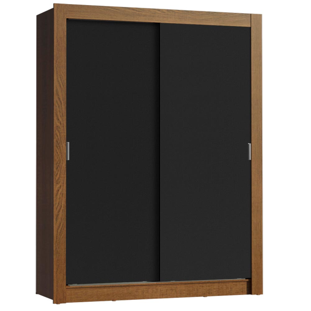 Guarda-Roupa Solteiro Madesa Denver 2 Portas de Correr - Rustic/Preto