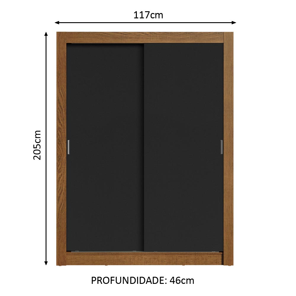 Guarda-Roupa Solteiro Madesa Denver 2 Portas de Correr - Rustic/Preto