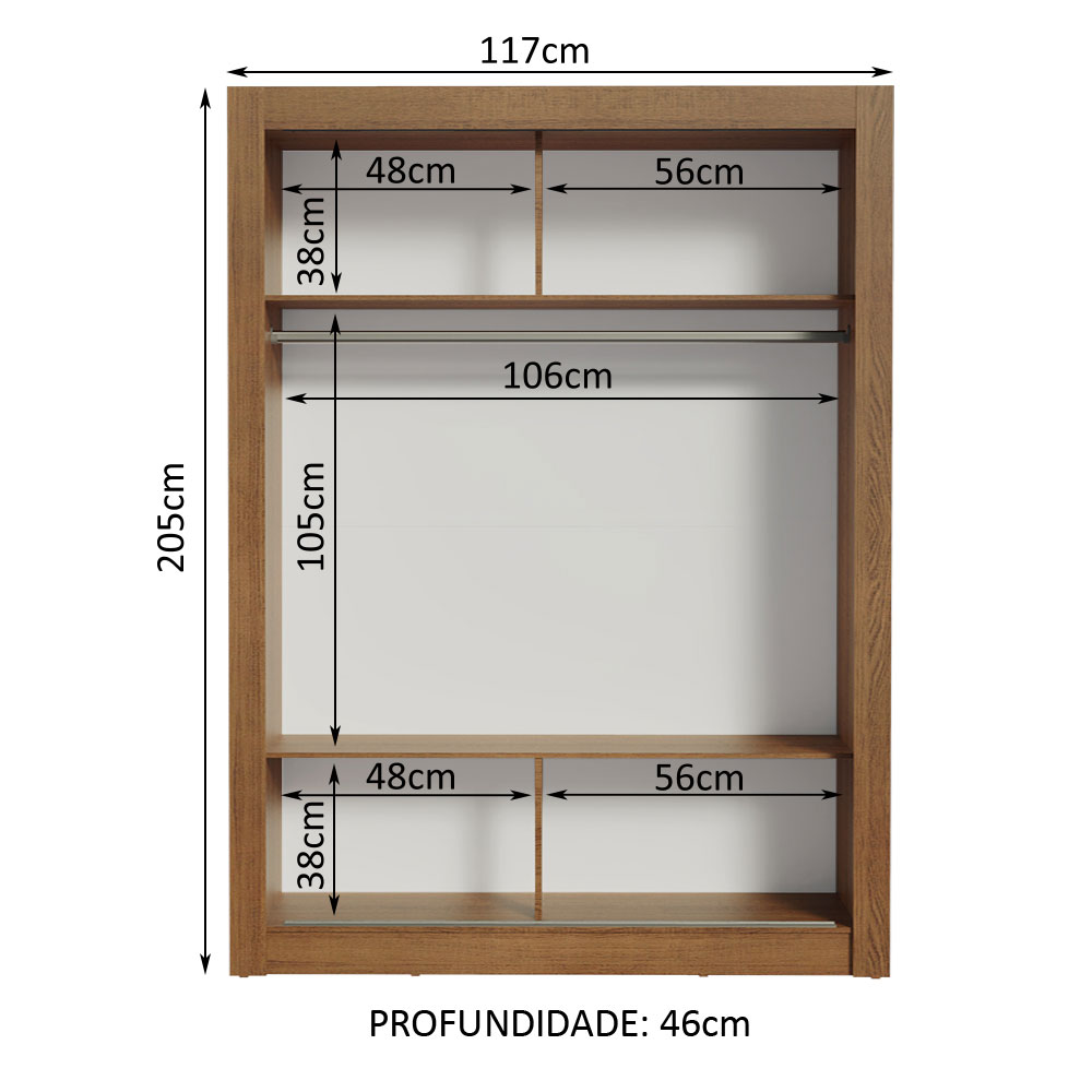 Guarda-Roupa Solteiro Madesa Denver 2 Portas de Correr - Rustic/Preto