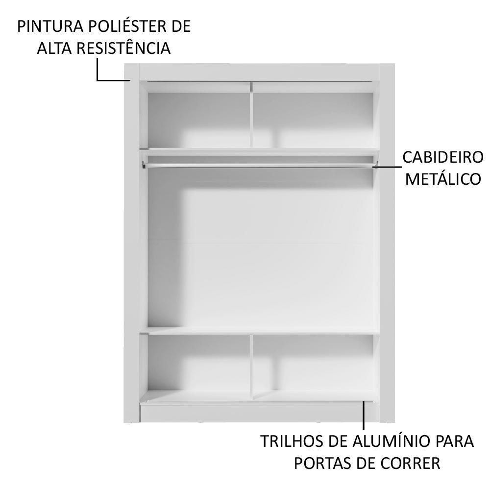 Guarda-Roupa Solteiro Madesa Denver 2 Portas de Correr com Espelho - Branco