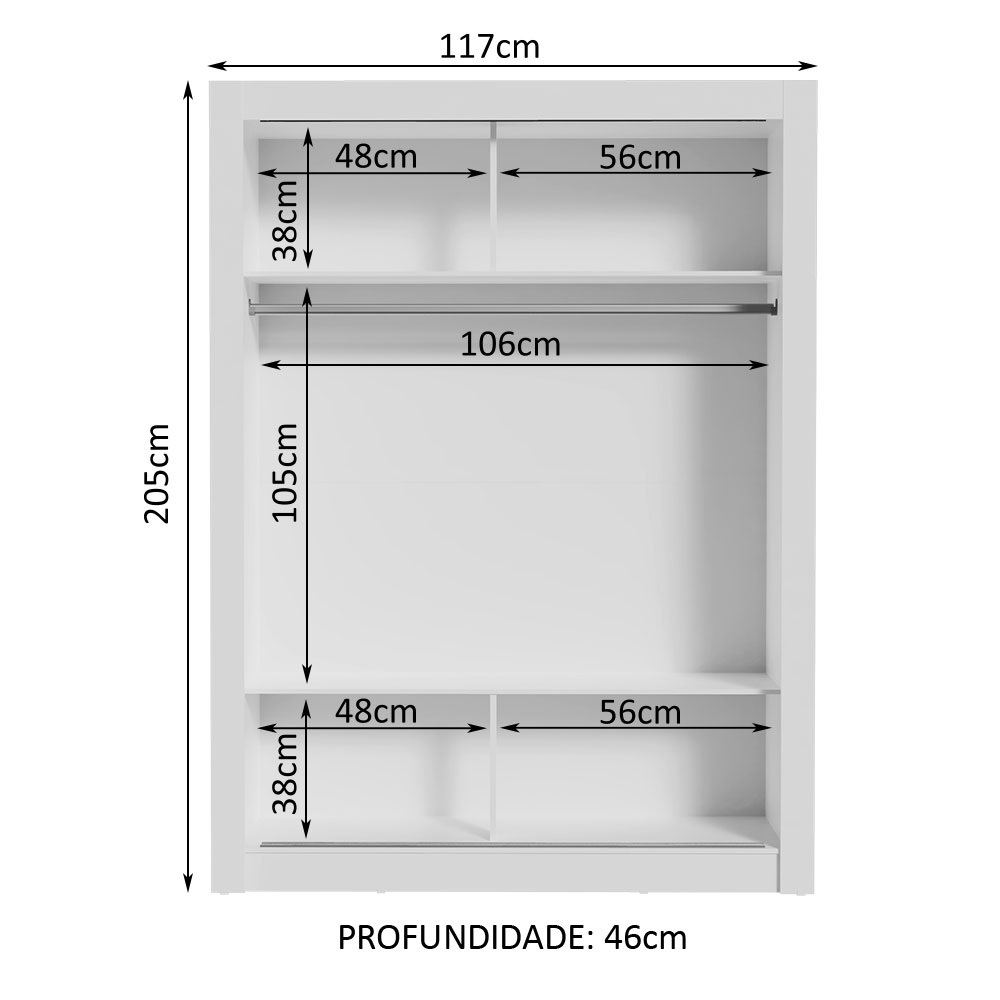 Guarda-Roupa Solteiro Madesa Denver 2 Portas de Correr com Espelho - Branco
