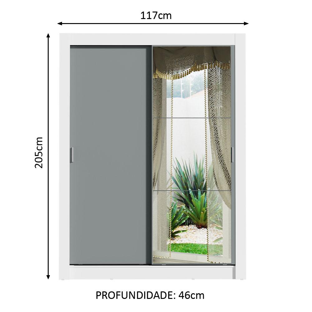 Guarda-Roupa Solteiro Madesa Denver 2 Portas de Correr com Espelho - Branco/Cinza