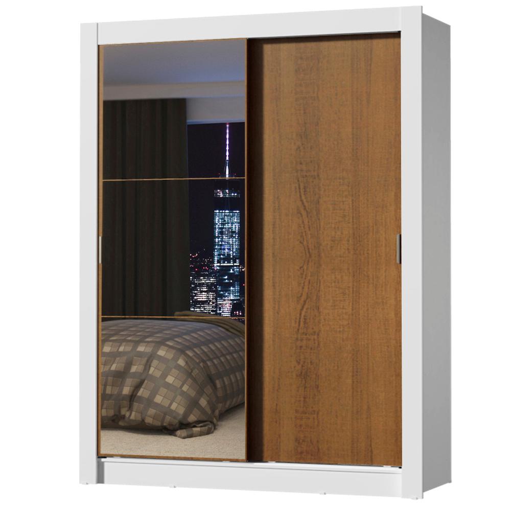 Guarda-Roupa Solteiro Madesa Denver 2 Portas de Correr com Espelho - Branco/Rustic