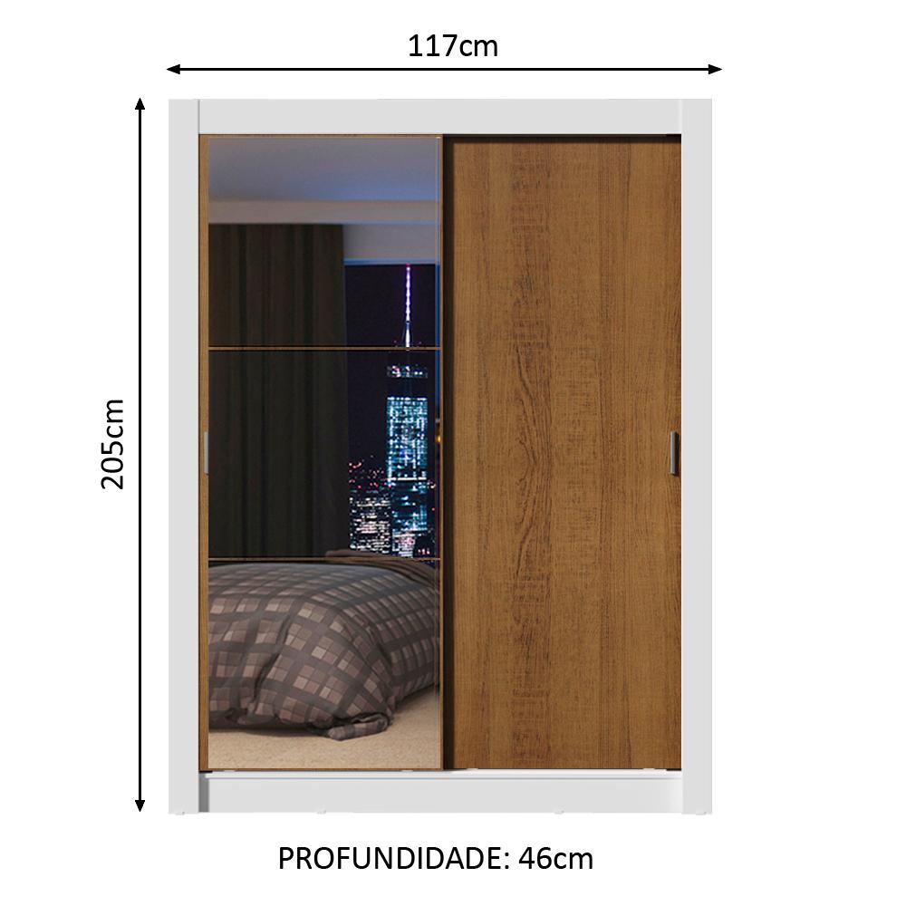 Guarda-Roupa Solteiro Madesa Denver 2 Portas de Correr com Espelho - Branco/Rustic