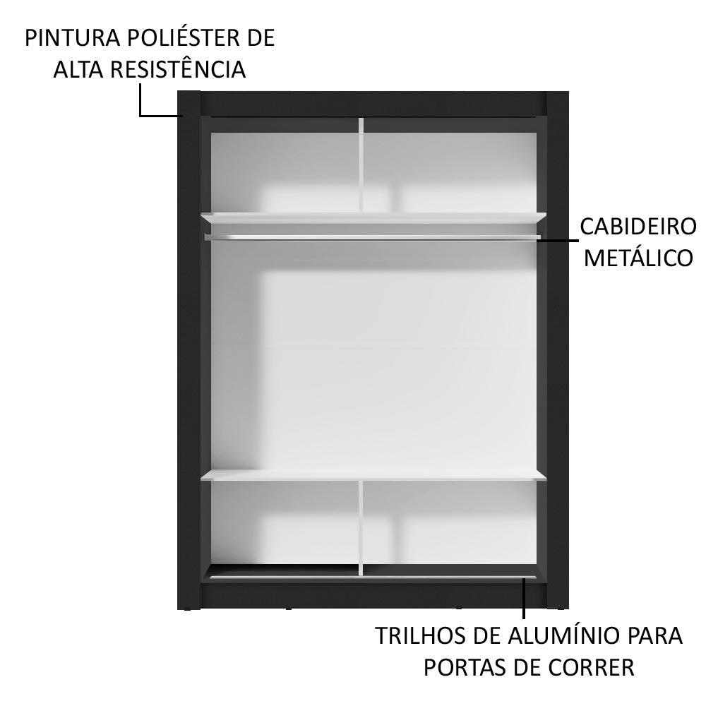 Guarda-Roupa Solteiro Madesa Denver 2 Portas de Correr com Espelho - Preto/Cinza