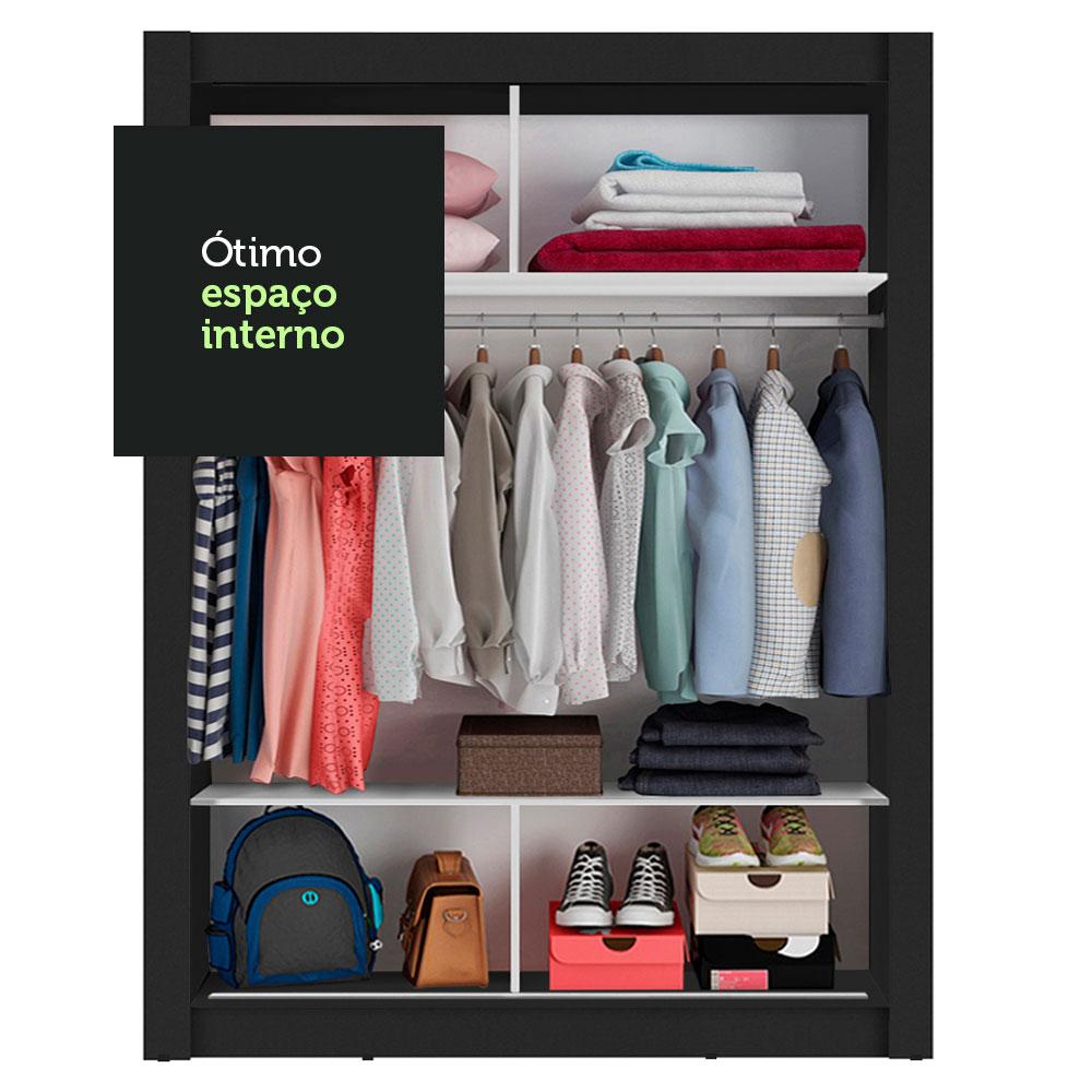 Guarda-Roupa Solteiro Madesa Denver 2 Portas de Correr com Espelho - Preto/Cinza