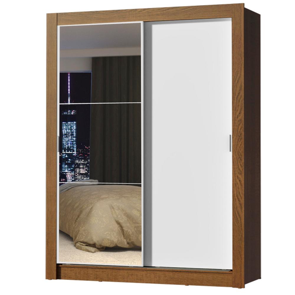 Guarda-Roupa Solteiro Madesa Denver 2 Portas de Correr com Espelho - Rustic/Branco