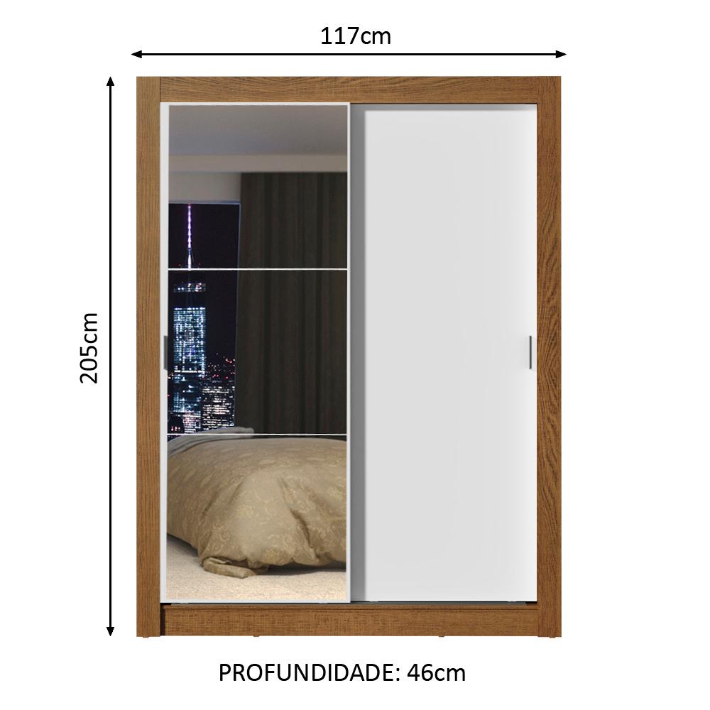 Guarda-Roupa Solteiro Madesa Denver 2 Portas de Correr com Espelho - Rustic/Branco
