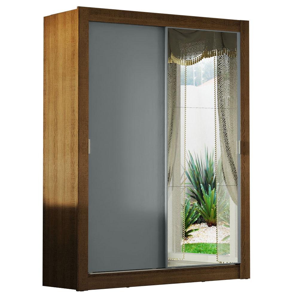 Guarda-Roupa Solteiro Madesa Denver 2 Portas de Correr com Espelho - Rustic/Cinza