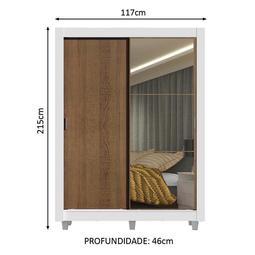 Guarda-Roupa Solteiro Madesa Denver 2 Portas de Correr com Espelho com Pés - Branco/Rustic