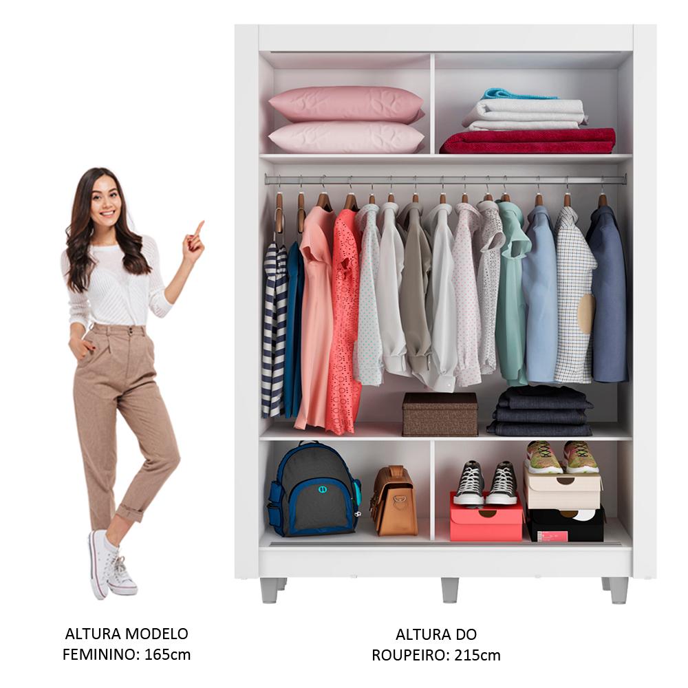 Guarda-Roupa Solteiro Madesa Denver 2 Portas de Correr com Espelho com Pés - Branco/Rustic