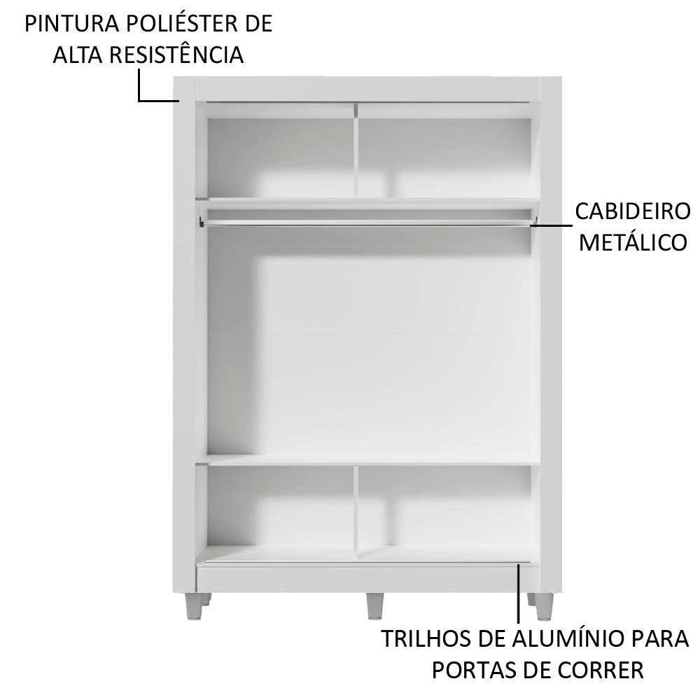 Guarda-Roupa Solteiro Madesa Denver 2 Portas de Correr com Espelho com Pés - Branco/Rustic