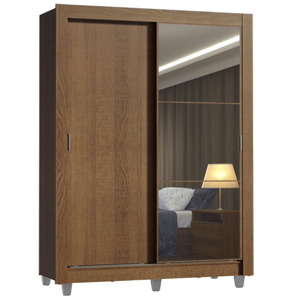 Guarda-Roupa Solteiro Madesa Denver 2 Portas de Correr com Espelho com Pés - Rustic