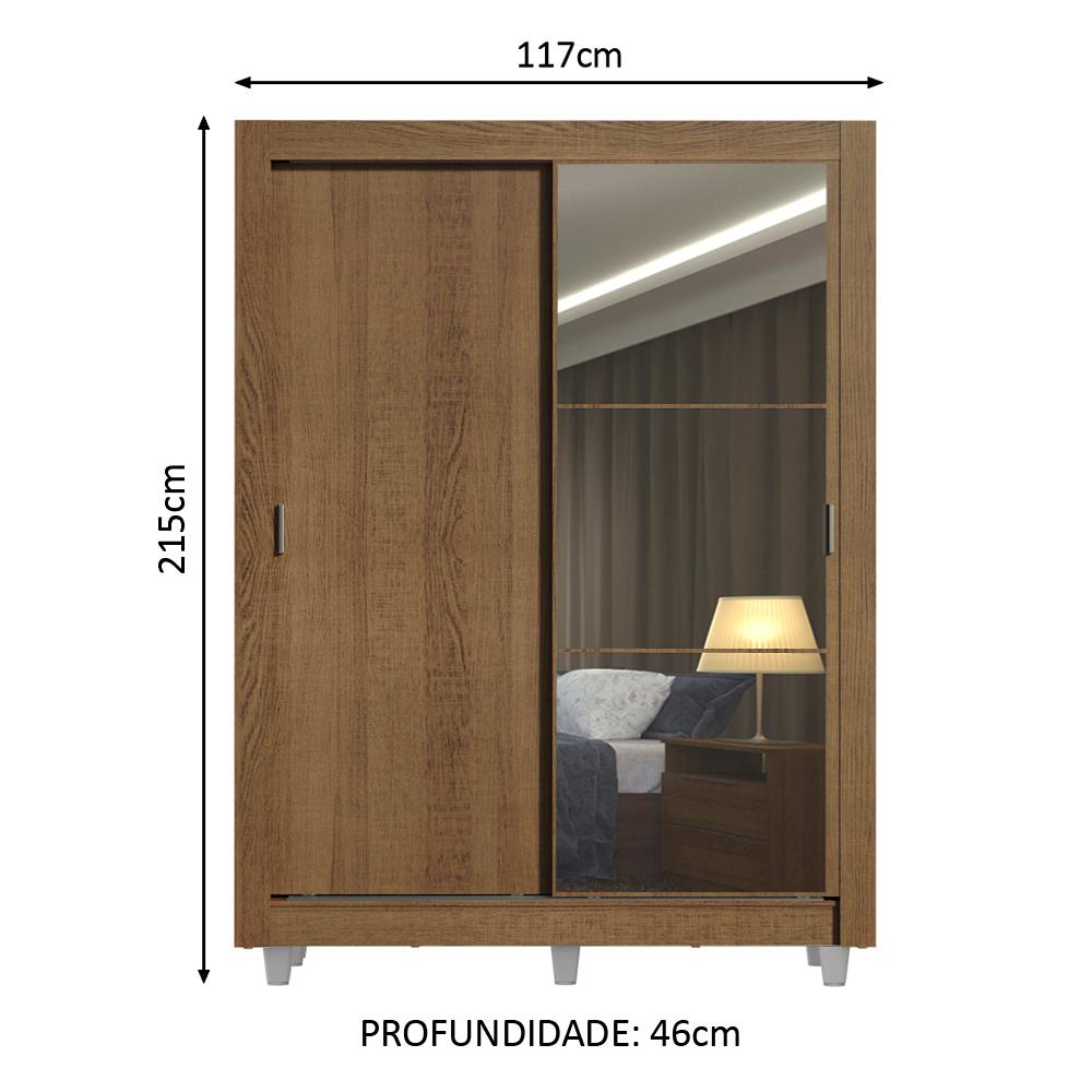 Guarda-Roupa Solteiro Madesa Denver 2 Portas de Correr com Espelho com Pés - Rustic