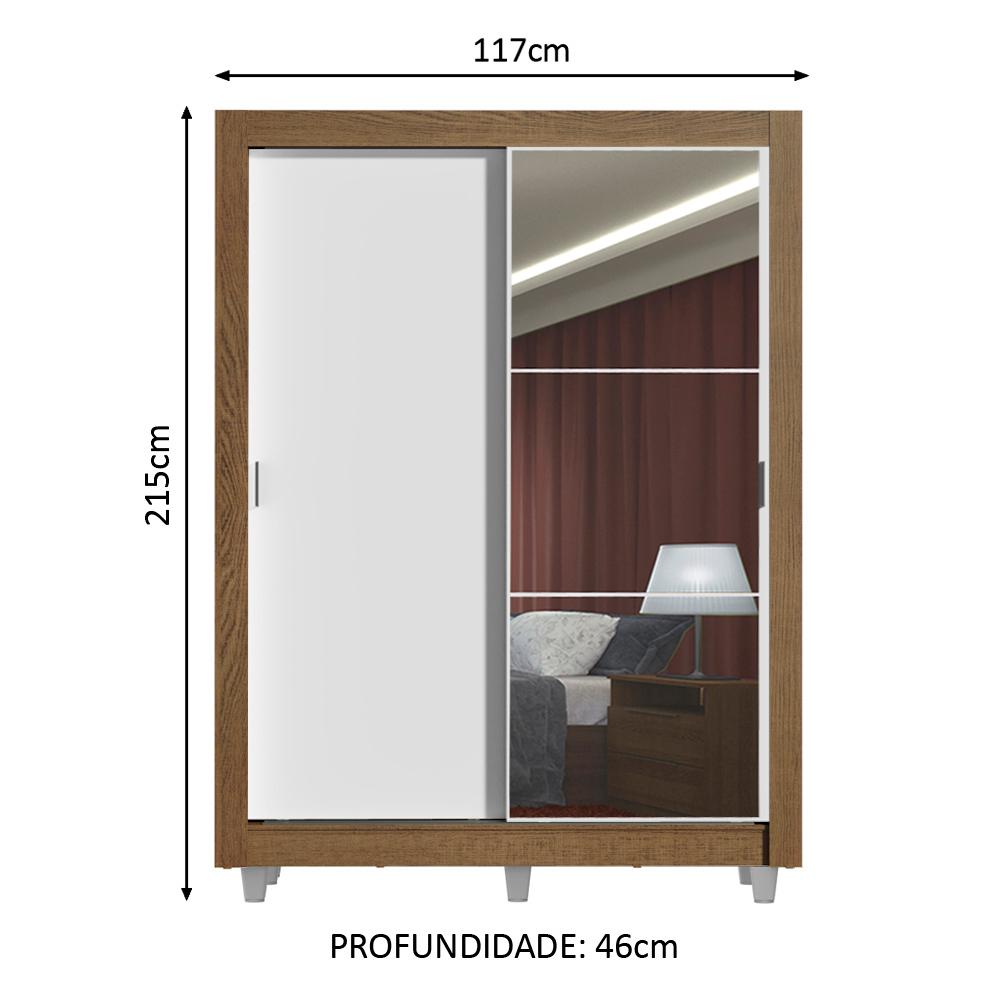 Guarda-Roupa Solteiro Madesa Denver 2 Portas de Correr com Espelho com Pés - Rustic/Branco