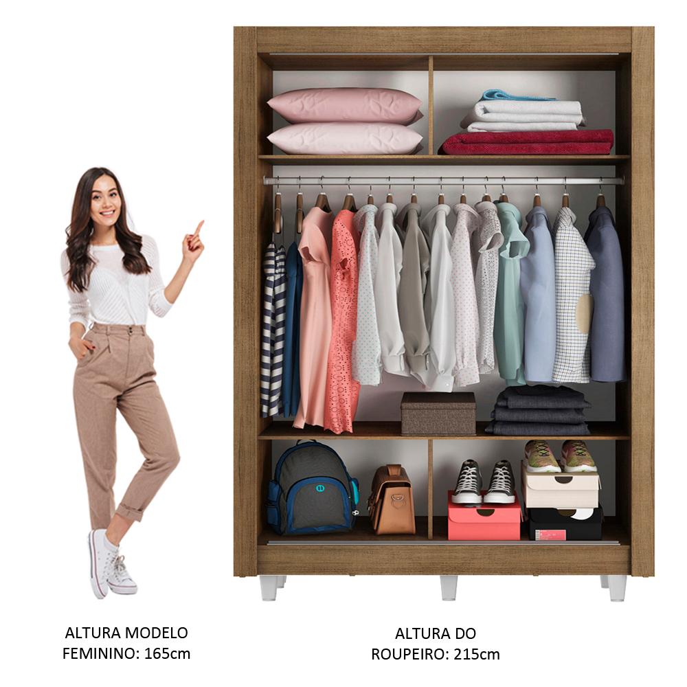 Guarda-Roupa Solteiro Madesa Denver 2 Portas de Correr com Espelho com Pés - Rustic/Branco