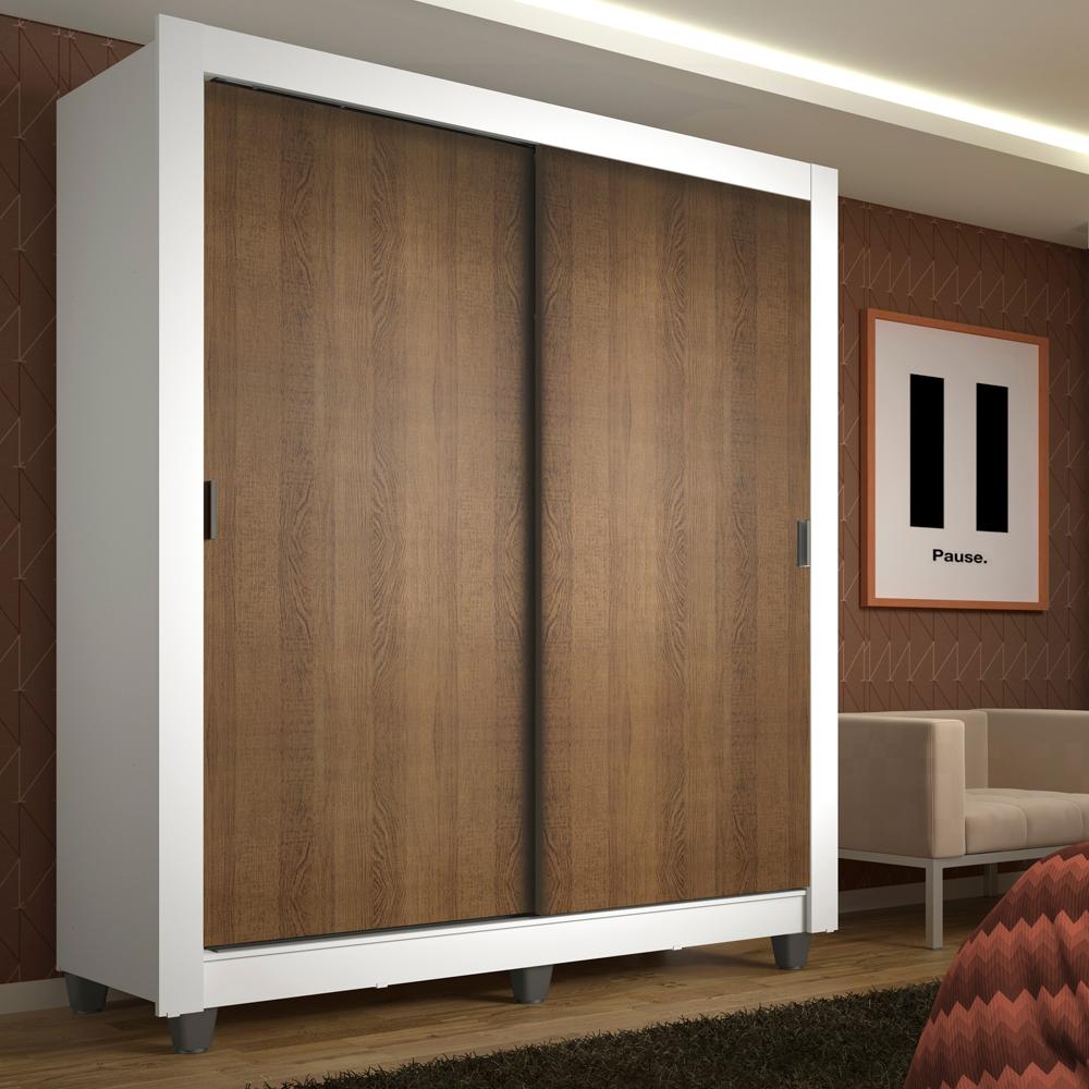Guarda-Roupa Solteiro Madesa Denver 2 Portas de Correr com Pés - Branco/Rustic