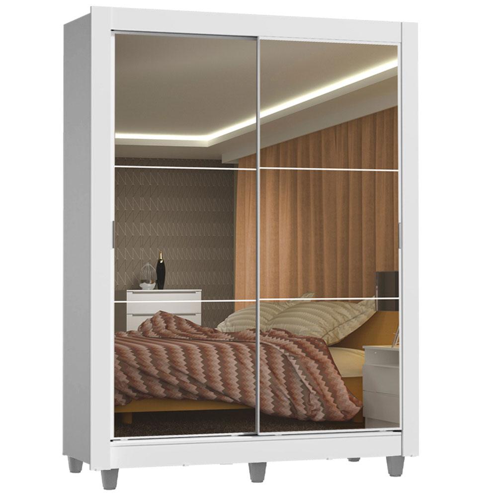 Guarda-Roupa Solteiro Madesa Denver 2 Portas de Correr de Espelho com Pés - Branco