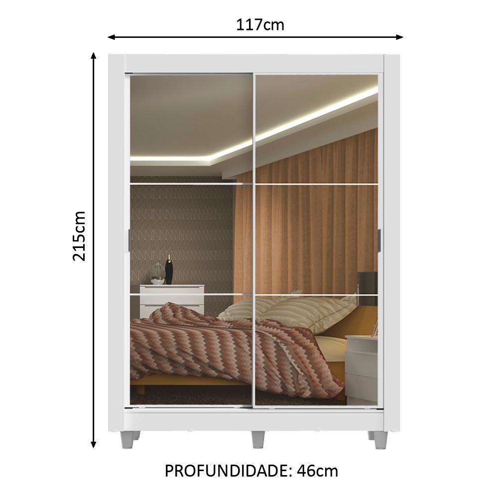 Guarda-Roupa Solteiro Madesa Denver 2 Portas de Correr de Espelho com Pés - Branco