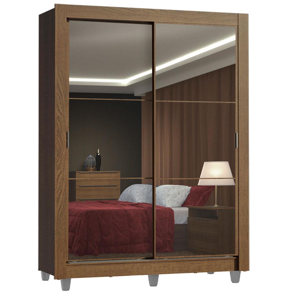 Guarda-Roupa Solteiro Madesa Denver 2 Portas de Correr de Espelho com Pés - Rustic