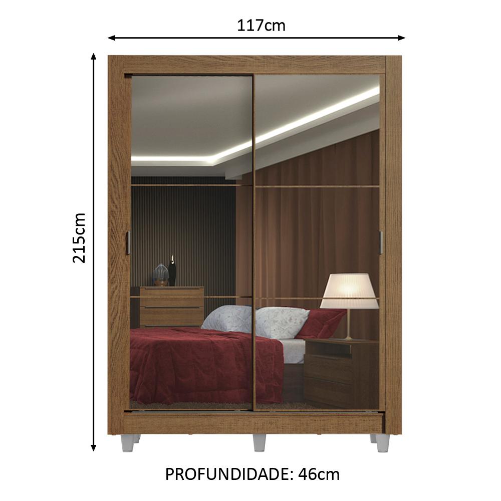 Guarda-Roupa Solteiro Madesa Denver 2 Portas de Correr de Espelho com Pés - Rustic