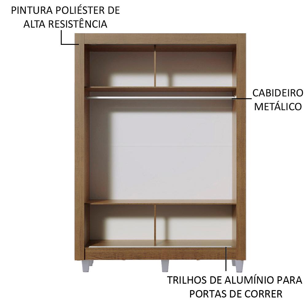 Guarda-Roupa Solteiro Madesa Denver 2 Portas de Correr de Espelho com Pés - Rustic