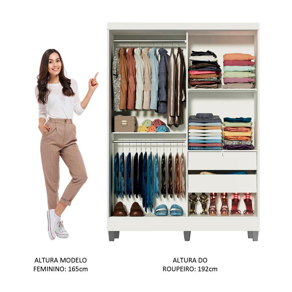 Guarda-Roupa Solteiro Madesa Luke 2 Portas de Correr com Espelho com Pés - Branco