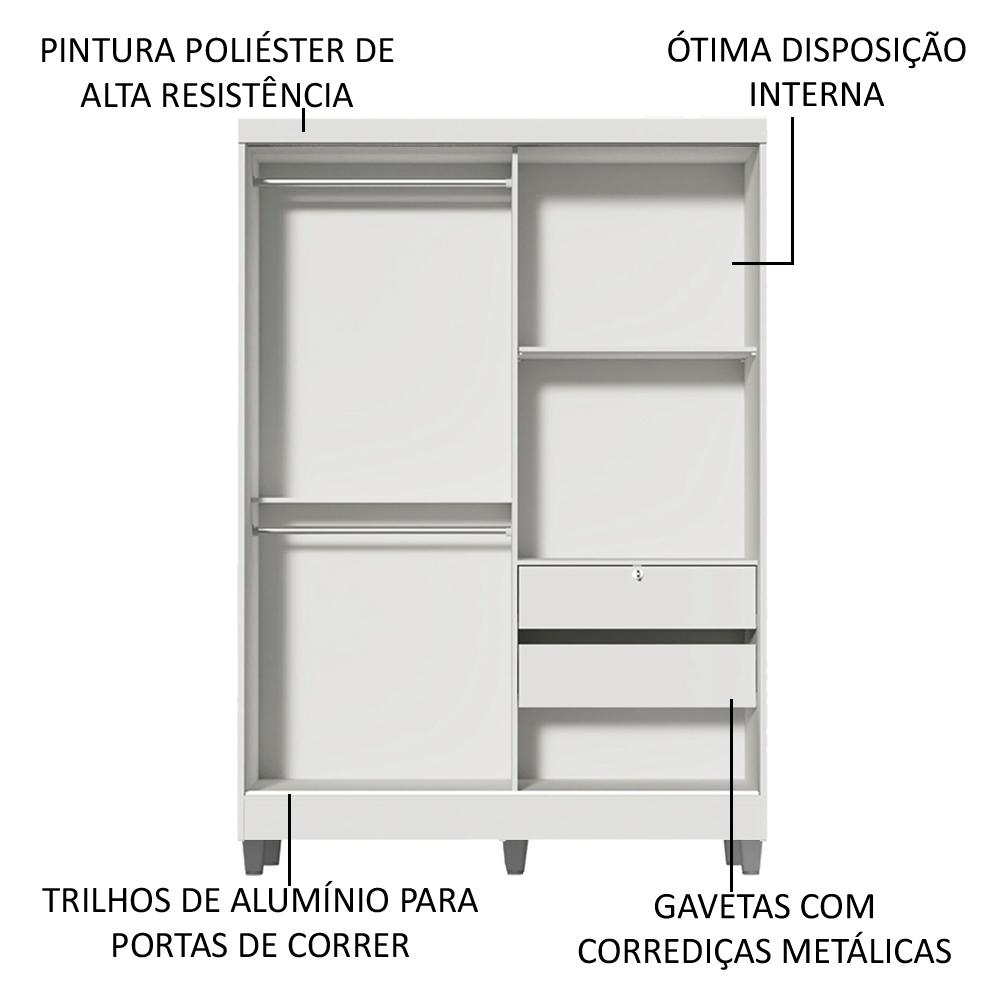 Guarda-Roupa Solteiro Madesa Luke 2 Portas de Correr com Espelho com Pés - Branco