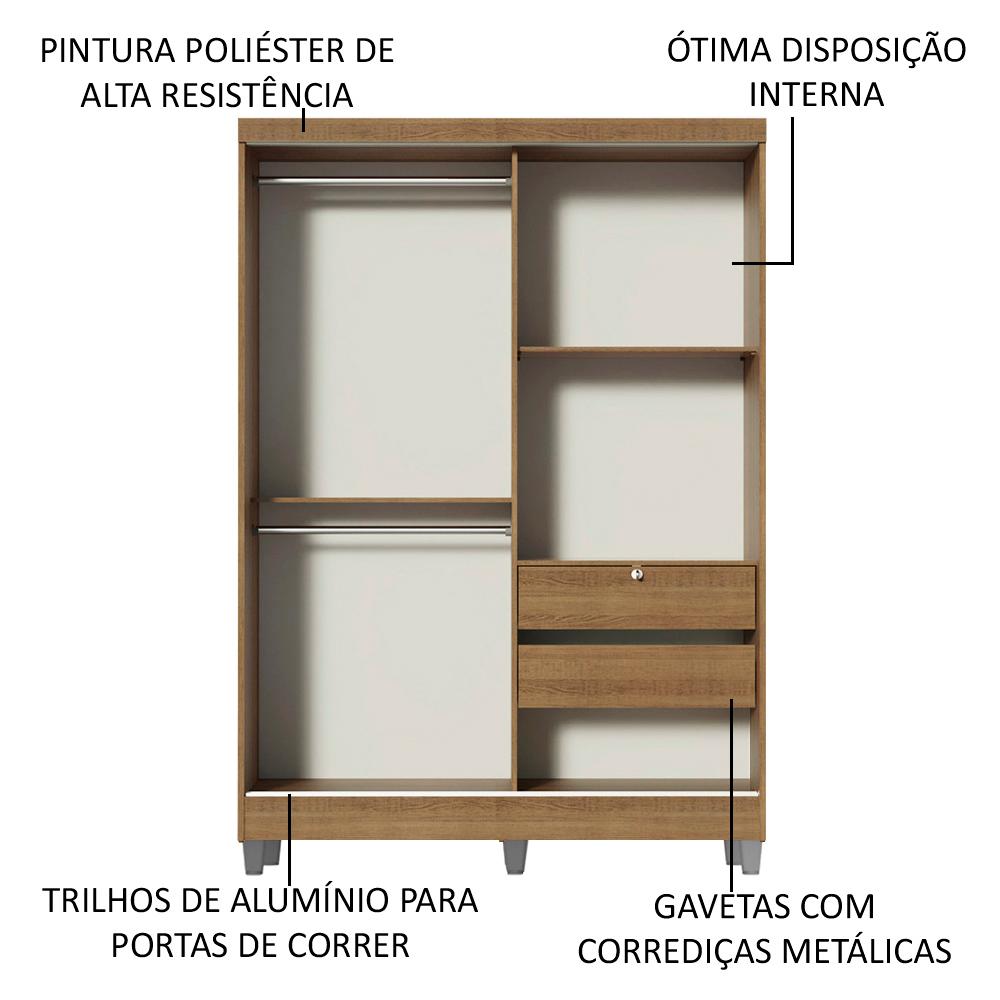 Guarda-Roupa Solteiro Madesa Luke 2 Portas de Correr com Espelho com Pés - Rustic