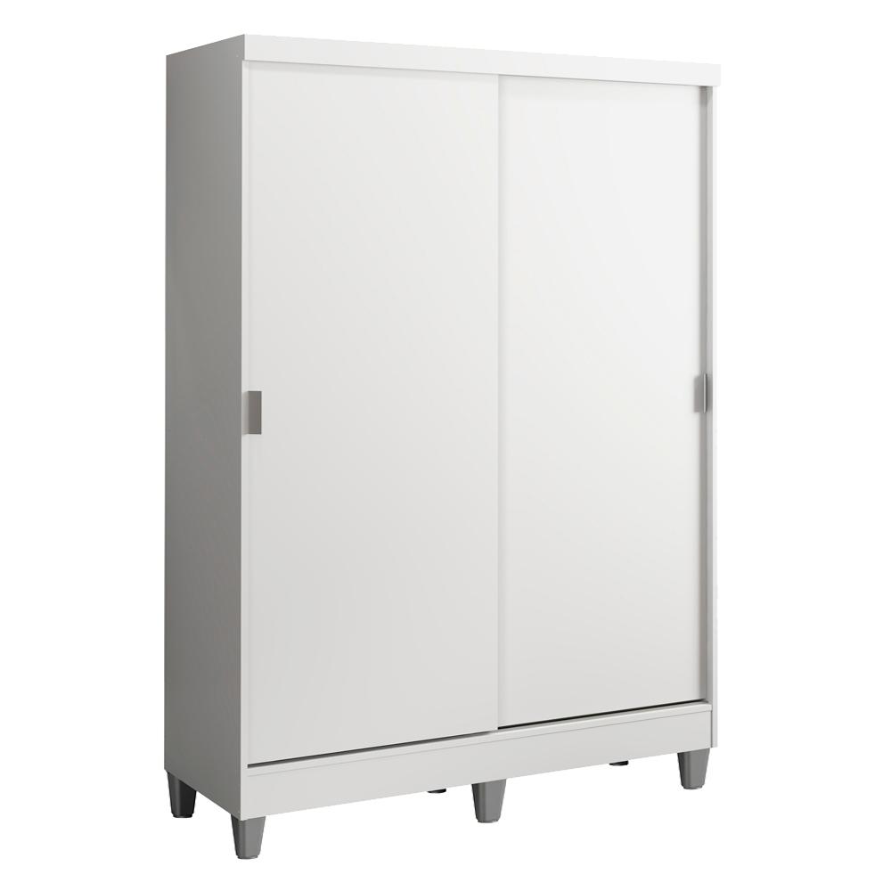 Guarda-Roupa Solteiro Madesa Luke 2 Portas de Correr de Madeira com Pés - Branco