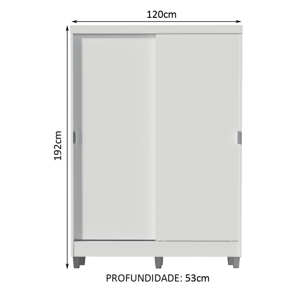 Guarda-Roupa Solteiro Madesa Luke 2 Portas de Correr de Madeira com Pés - Branco