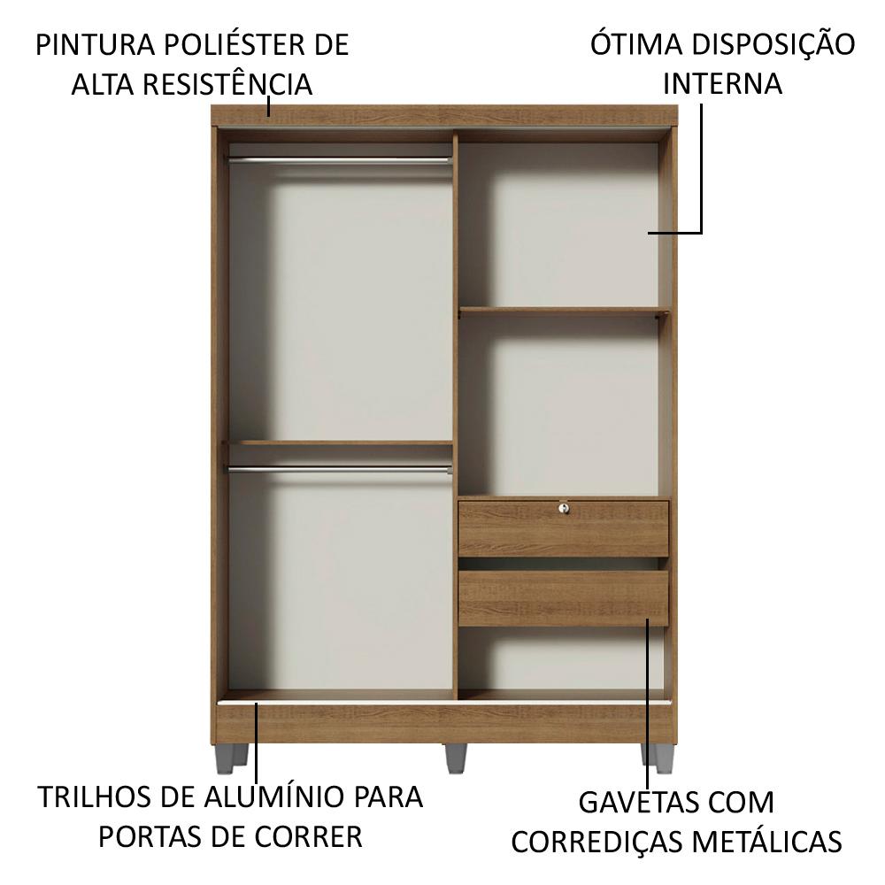 Guarda-Roupa Solteiro Madesa Luke 2 Portas de Correr de Madeira com Pés - Rustic