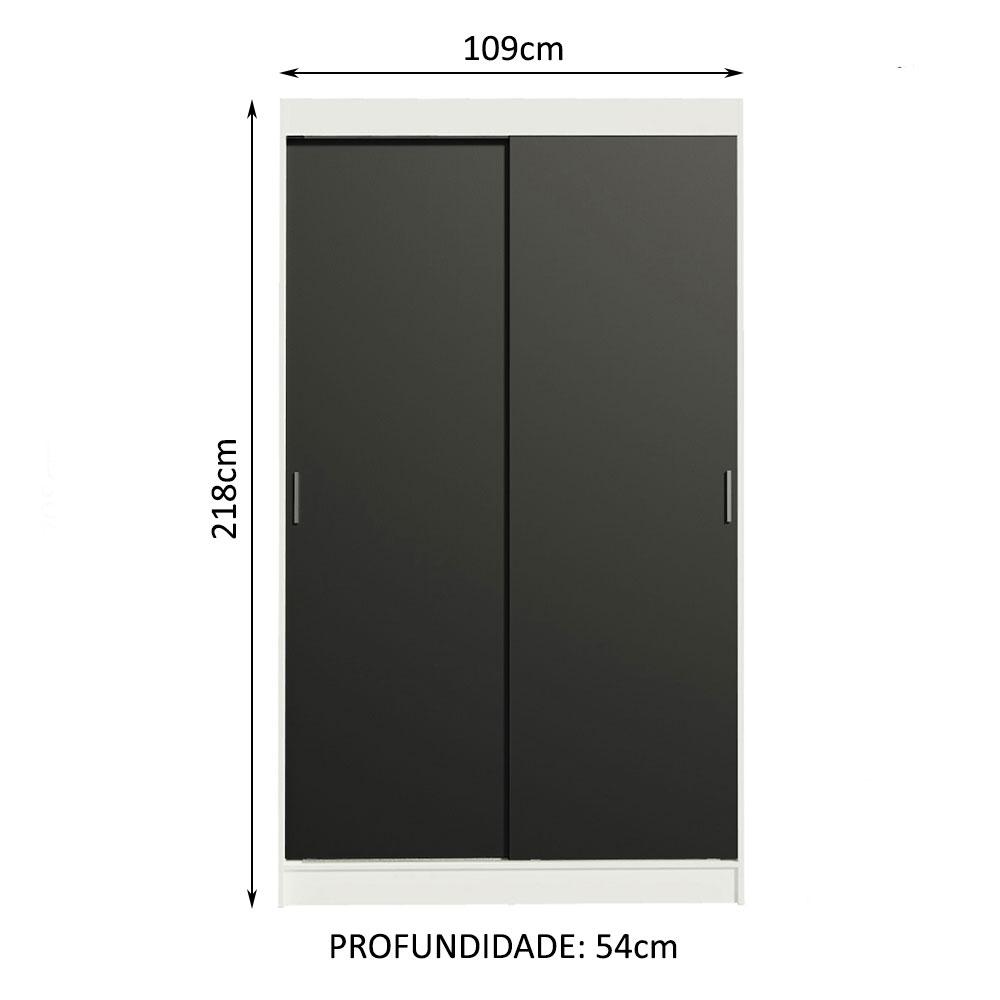 Guarda-Roupa Solteiro Madesa Tokio 2 Portas de Correr 2 Gavetas - Branco/Preto