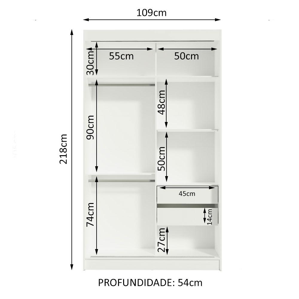 Guarda-Roupa Solteiro Madesa Tokio 2 Portas de Correr 2 Gavetas - Branco/Rustic
