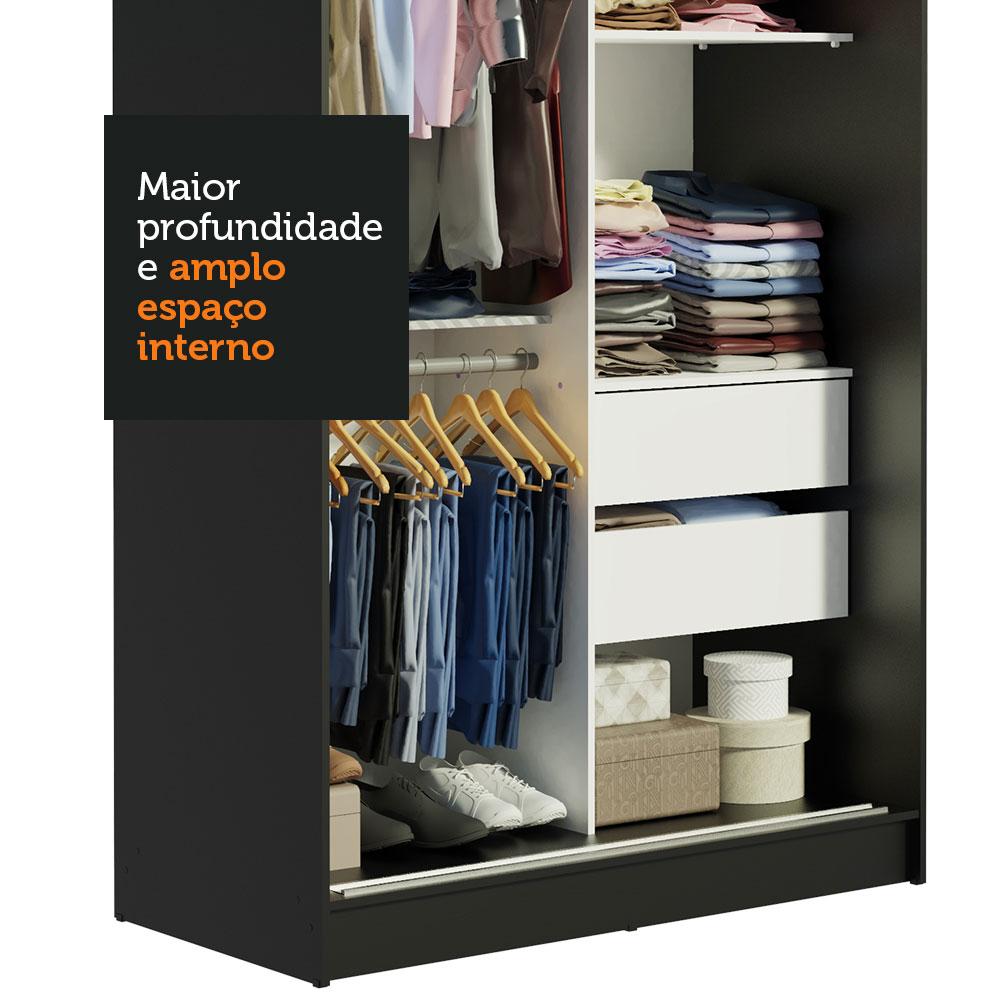 Guarda-Roupa Solteiro Madesa Tokio 2 Portas de Correr 2 Gavetas - Preto/Branco