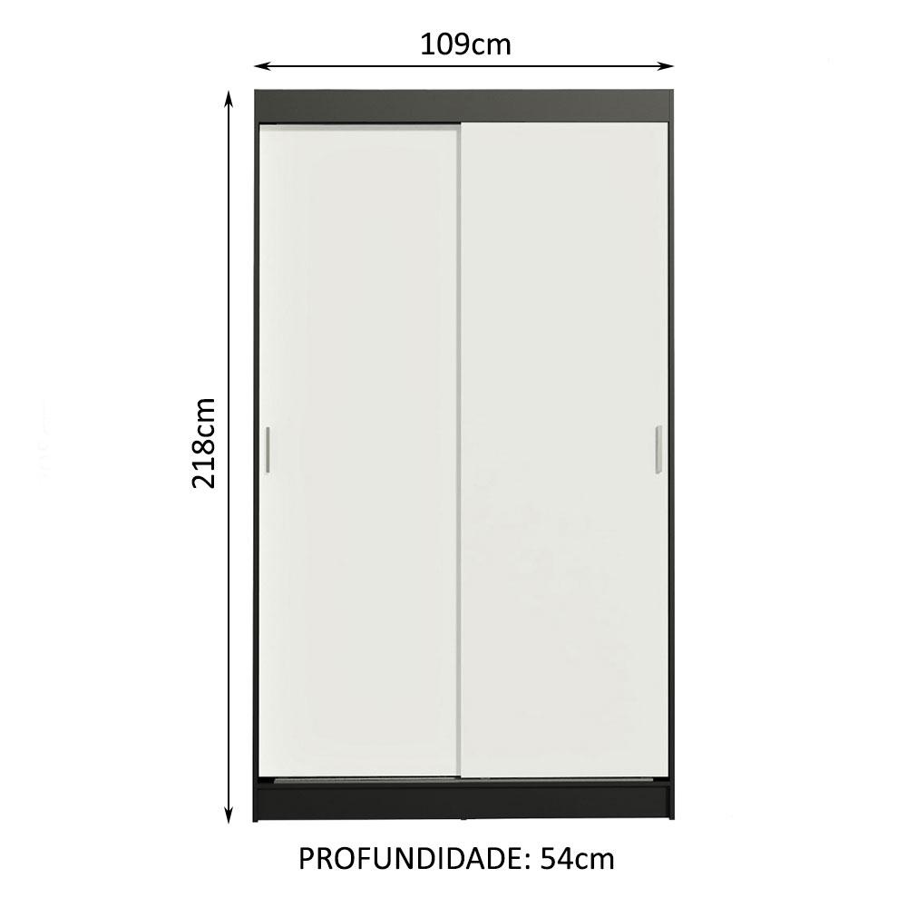 Guarda-Roupa Solteiro Madesa Tokio 2 Portas de Correr 2 Gavetas - Preto/Branco