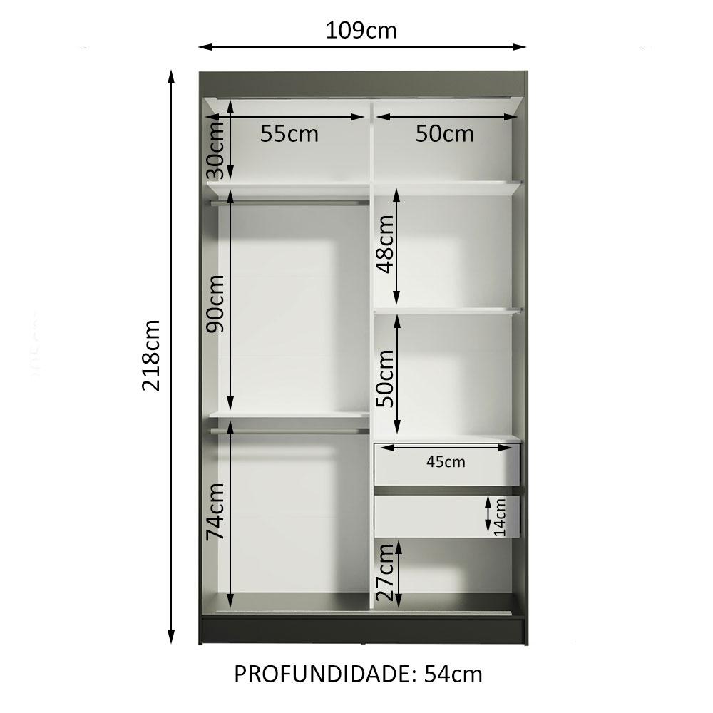 Guarda-Roupa Solteiro Madesa Tokio 2 Portas de Correr 2 Gavetas - Preto/Branco