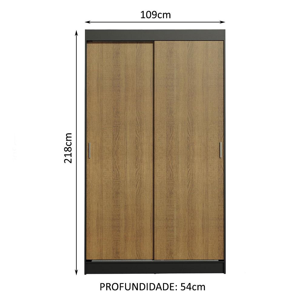 Guarda-Roupa Solteiro Madesa Tokio 2 Portas de Correr 2 Gavetas - Preto/Rustic