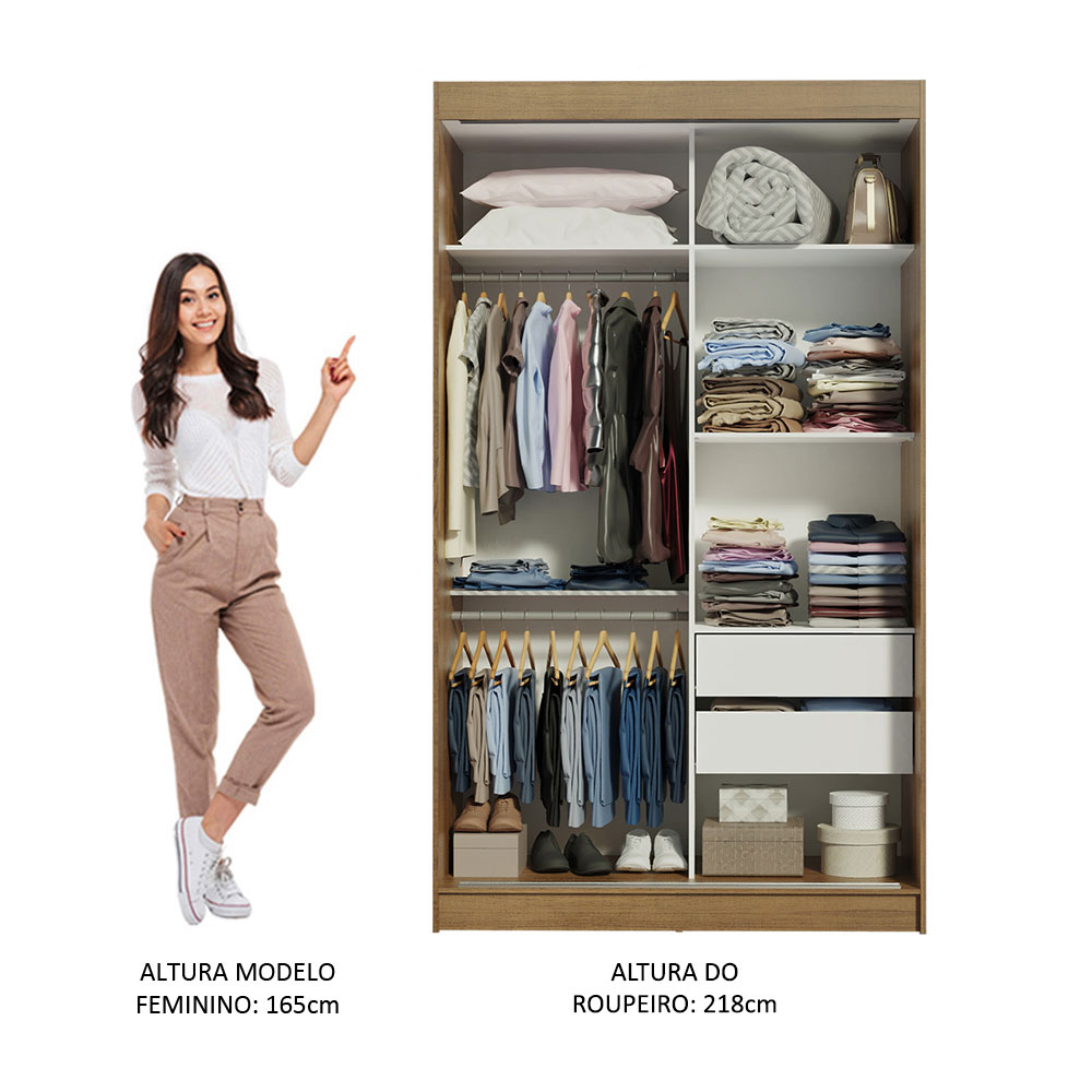 Guarda-Roupa Solteiro Madesa Tokio 2 Portas de Correr 2 Gavetas - Rustic/Branco