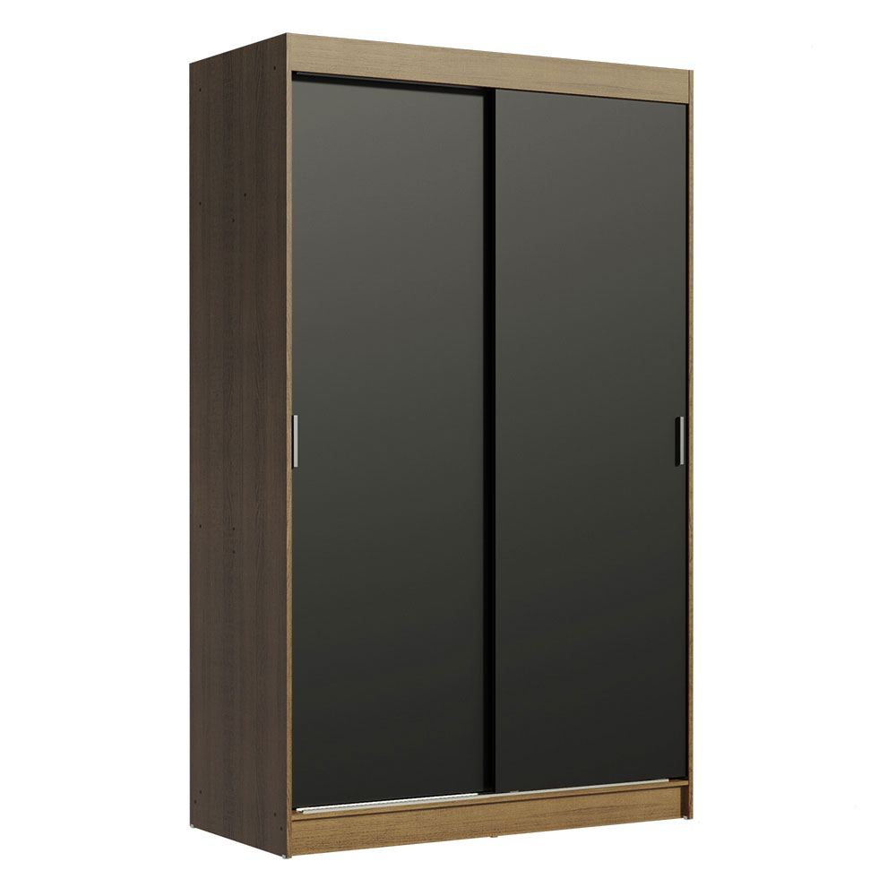 Guarda-Roupa Solteiro Madesa Tokio 2 Portas de Correr 2 Gavetas - Rustic/Preto