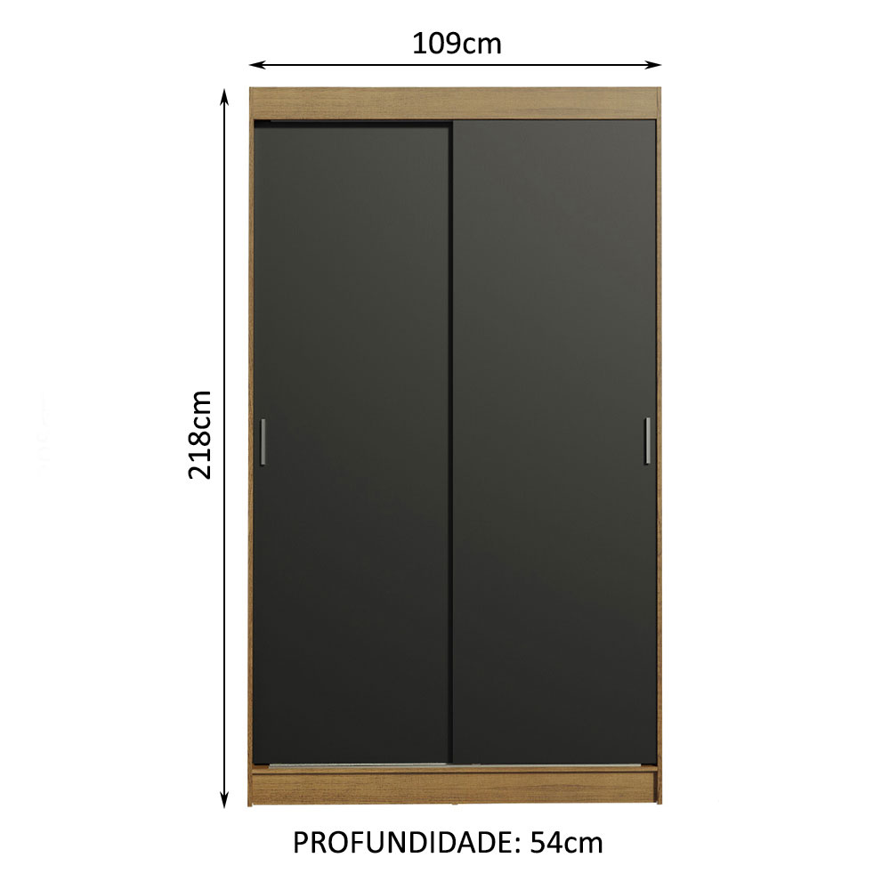 Guarda-Roupa Solteiro Madesa Tokio 2 Portas de Correr 2 Gavetas - Rustic/Preto