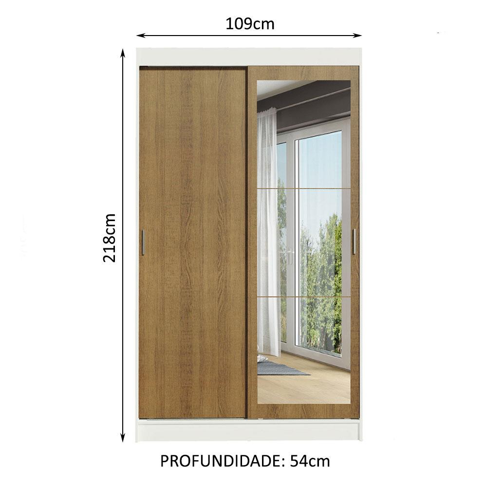 Guarda-Roupa Solteiro Madesa Tokio 2 Portas de Correr com Espelho 2 Gavetas - Branco/Rustic