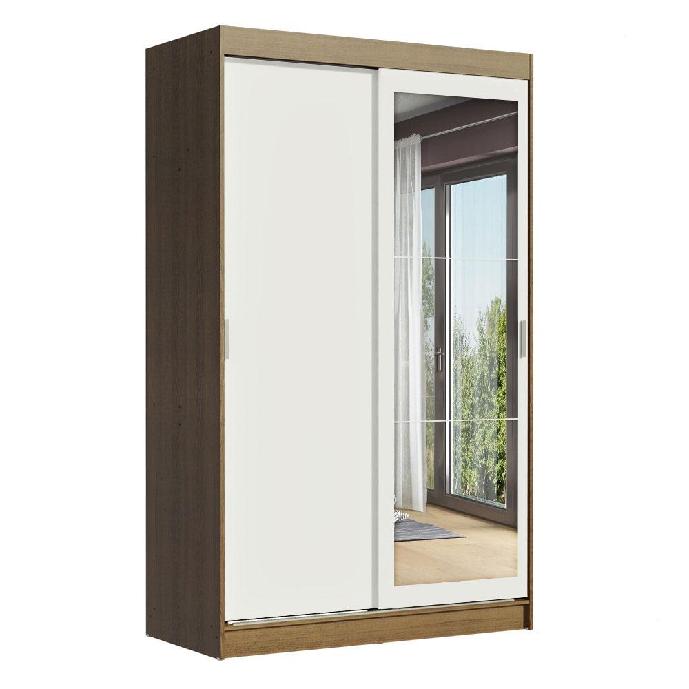 Guarda-Roupa Solteiro Madesa Tokio 2 Portas de Correr com Espelho 2 Gavetas - Rustic/Branco