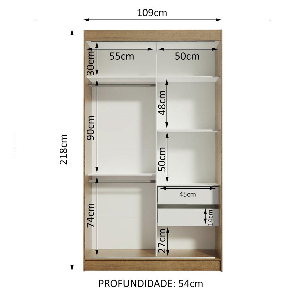 Guarda-Roupa Solteiro Madesa Tokio 2 Portas de Correr com Espelho 2 Gavetas - Rustic/Branco