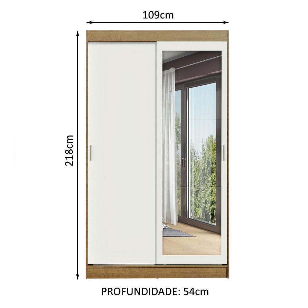 Guarda-Roupa Solteiro Madesa Tokio 2 Portas de Correr com Espelho 2 Gavetas - Rustic/Branco