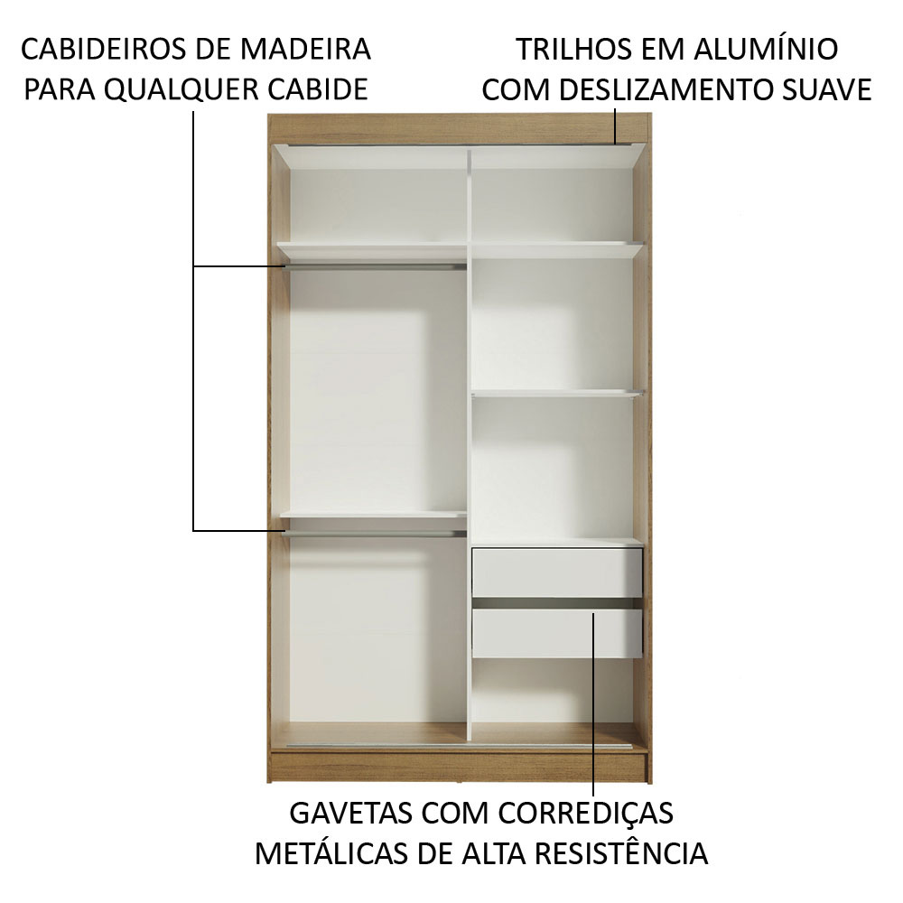 Guarda-Roupa Solteiro Madesa Tokio 2 Portas de Correr com Espelho 2 Gavetas - Rustic/Preto