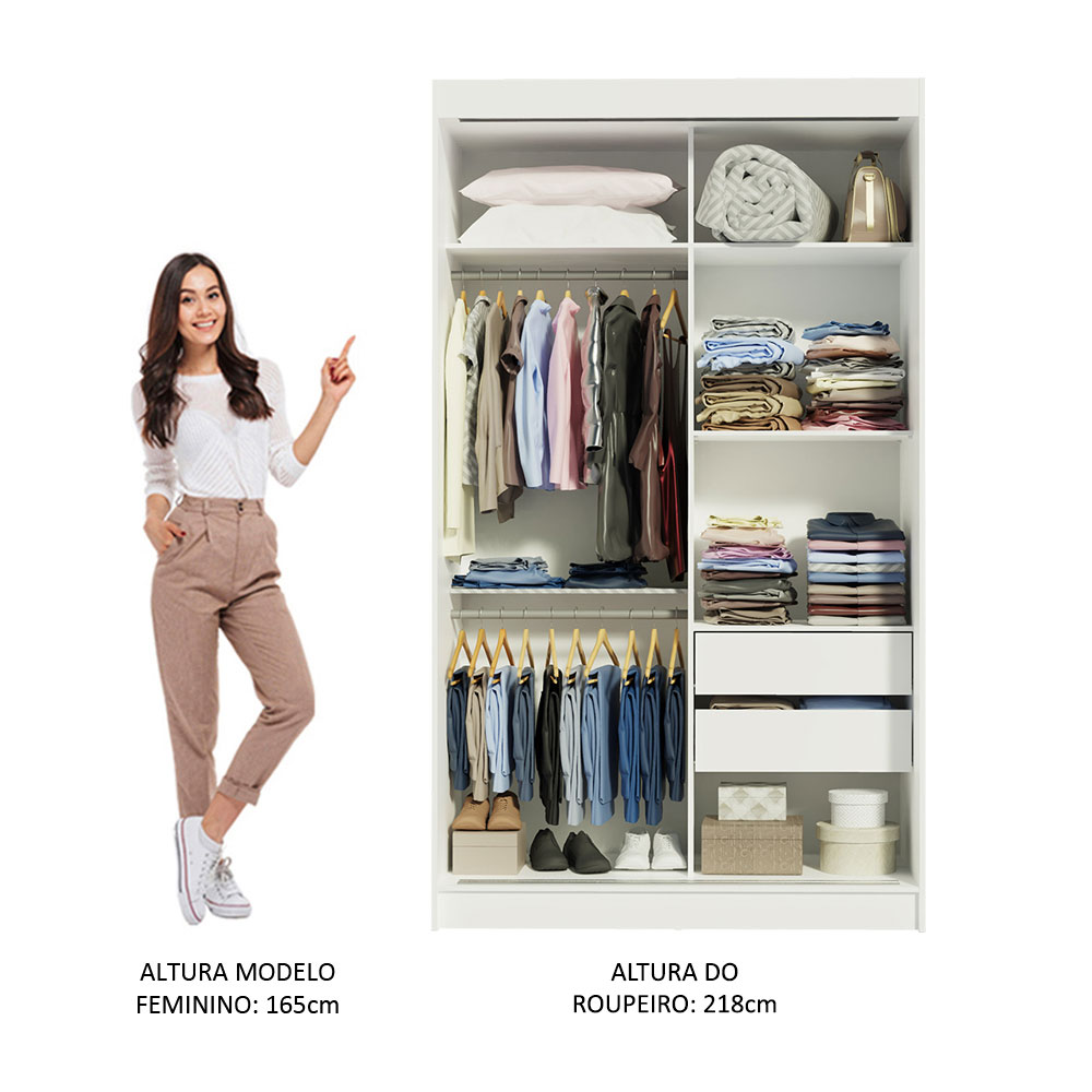 Guarda-Roupa Solteiro Madesa Tokio 2 Portas de Correr com Espelho 2 Gavetas