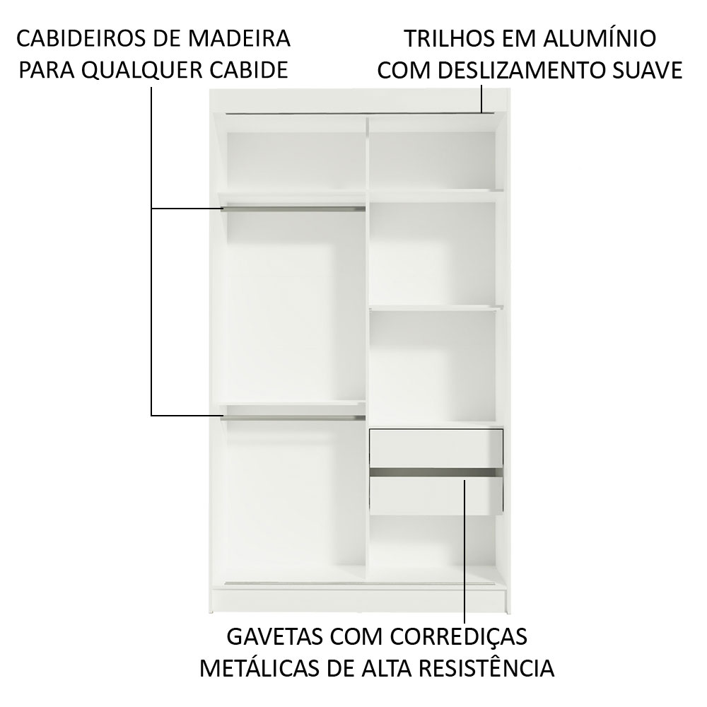 Guarda-Roupa Solteiro Madesa Tokio 2 Portas de Correr com Espelho 2 Gavetas