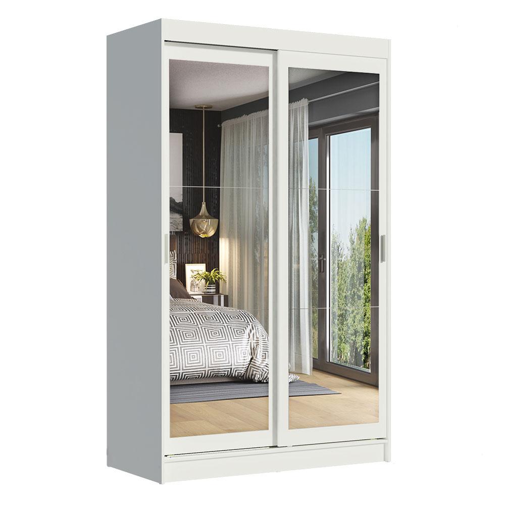 Guarda-Roupa Solteiro Madesa Tokio 2 Portas de Correr de Espelho 2 Gavetas - Branco