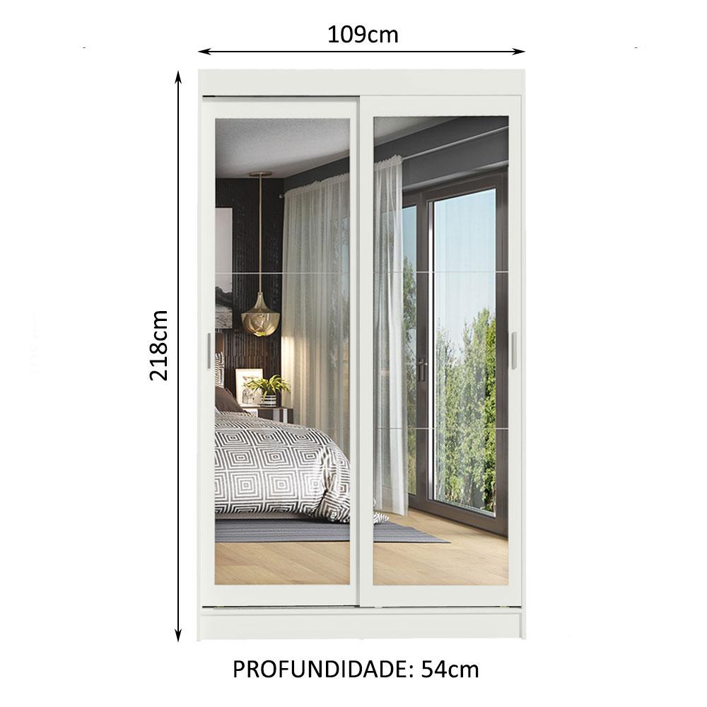 Guarda-Roupa Solteiro Madesa Tokio 2 Portas de Correr de Espelho 2 Gavetas - Branco